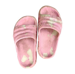 Little boy pink flip flops sandals isolated on white