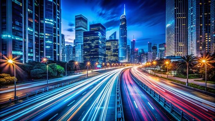 Naklejka premium Long Exposure City Lights at Night - Urban Nightscape Photography