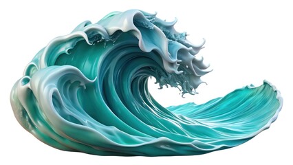 a captivating image of a dynamic ocean wave curling gracefully. The wave is in motion and is made up of several shades of teal and light blue