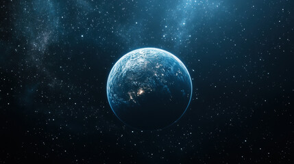 Earth from space with stars and nebula background