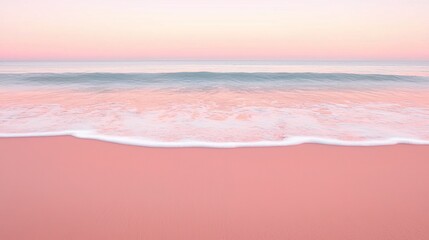 Sunset waves lapping on pink sandy beach tranquil coastal landscape serene evening atmosphere