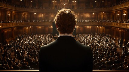 Man speaking at grand opera house
