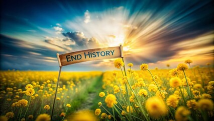 Long Exposure of Yellow Flowers with Hope & End of History Banner - Stock Photo