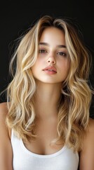 Naklejka premium A woman with blonde hair and a white tank top