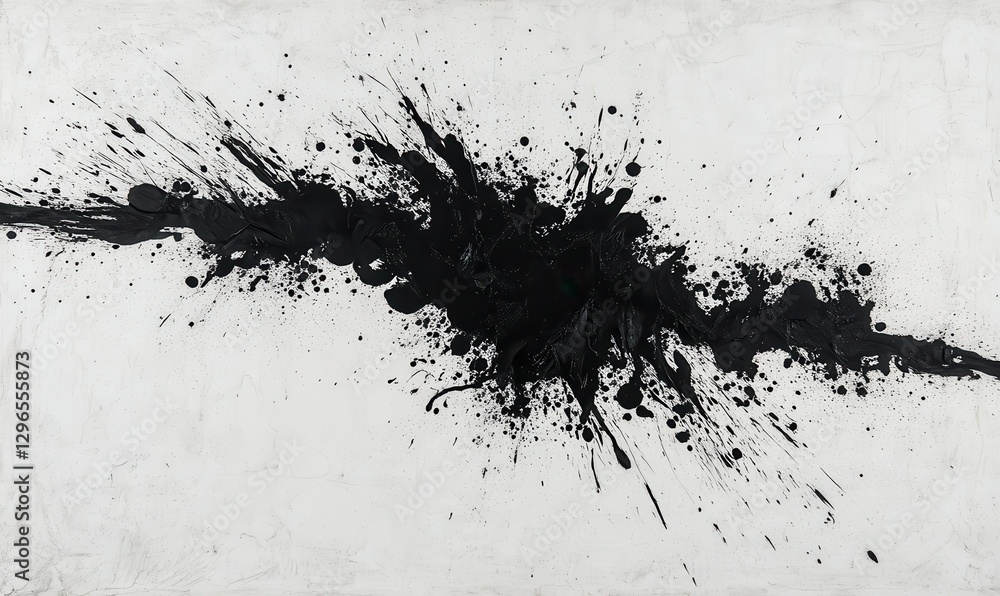 Aufkleber dynamic black ink splash spreading across a textured white surface, creating a bold and artistic des