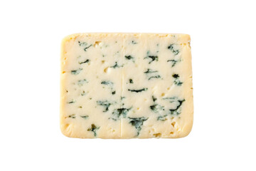 Blue cheese displayed on a clean surface, showcasing its unique texture and marbling for culinary enthusiasts or food lovers, cut out