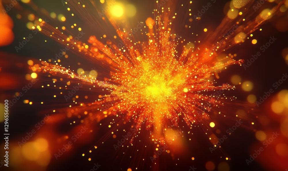 Aufkleber dynamic burst of glowing orange and yellow particles radiating from a central point, creating an ene