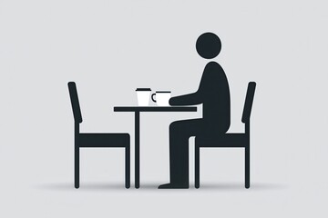 Fototapeta premium Decaf coffee. Minimalist silhouette of a person sitting at a table with a cup.