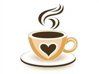 Obraz premium Decaf coffee. Coffee cup with heart design and steam rising from it.