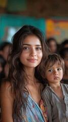 Beautiful Woman with Child, Warm Embrace, Motherhood