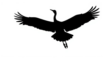 Fototapeta premium Elegant black crane flying against white background, grace in motion