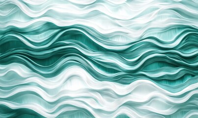 Artistic textured ocean wave pattern in shades of teal and white, illuminated by natural light to create a dynamic and refreshing aquatic composition,