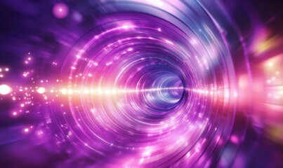 Dynamic glowing neon tunnel in shades of purple and pink, creating a futuristic and energetic design