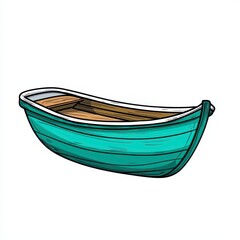 Teal Wooden Rowing Boat Illustration on White Background