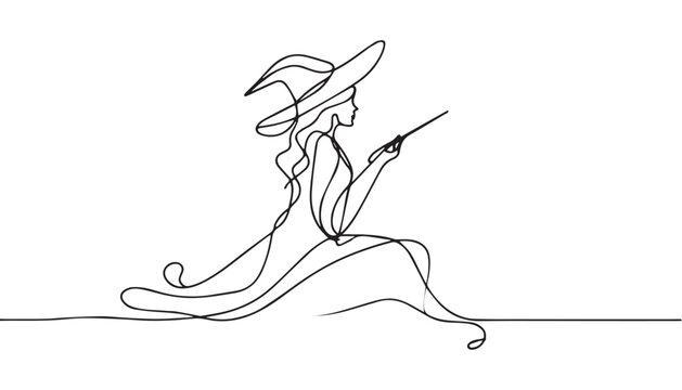 recommend clip art: Continuous one single minimal line drawing Witch