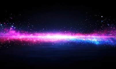 Obraz premium Dynamic splash of glowing colorful particles floating in mid-air against a black backdrop, symbolizing creativity and celebration