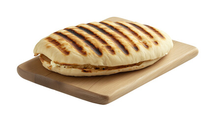 Grilled Sausage Sandwich on a wooden board isolated on a white background