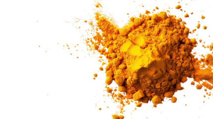 Turmeric powder exploding on transparent background