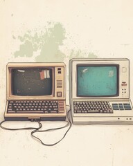 Artistic depiction of old and new computers side by side