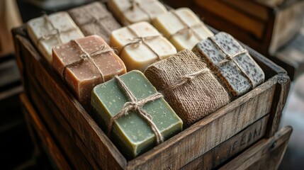 Artisan Soap Bars in Wooden Crate for Natural and Eco-Friendly Lifestyle