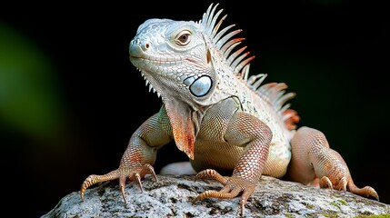 Obraz premium Iguana in natural habitat tropical forest wildlife photography close-up view vibrant colors and textures