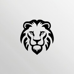 a powerful lion's head in a black and white silhouette with a fierce expression. The design is minimalist and bold.  