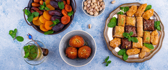Ramadan iftar traditional desserts baklava and dates