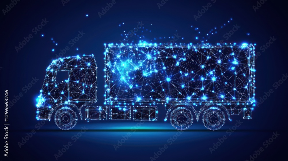 Poster digital truck delivering data concept technology with glowing network connection