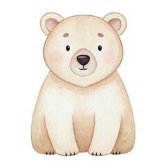 adorable cartoon polar bear cub with soft fur. It's sitting down with a cute expression on its face