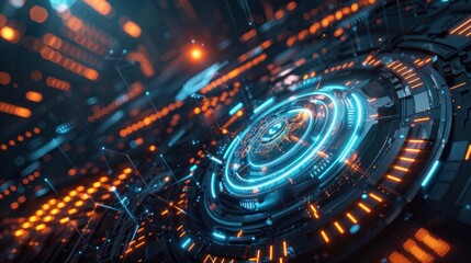 Abstract Futuristic Technology Concept with Glowing Blue and Orange Lights