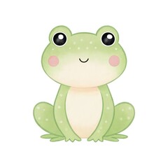 Fototapeta premium a cute frog with big eyes and a friendly smile. It's green with light spots and rosy cheeks, perfect for children