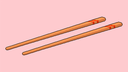 Pixel art chopsticks. Japanese sushi stick, Chinese, Asian food. Traditional asian bamboo utensils. Retro style video game 8-bit vector illustration.