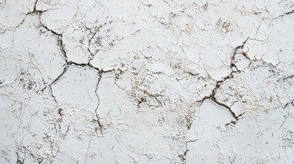 Dry cracked white wall texture with natural weathering patterns, perfect for backgrounds and textural applications in photography and design