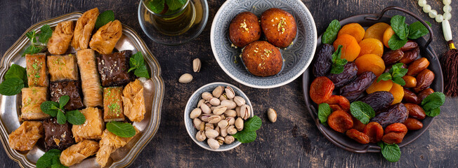 Ramadan iftar traditional desserts baklava and dates