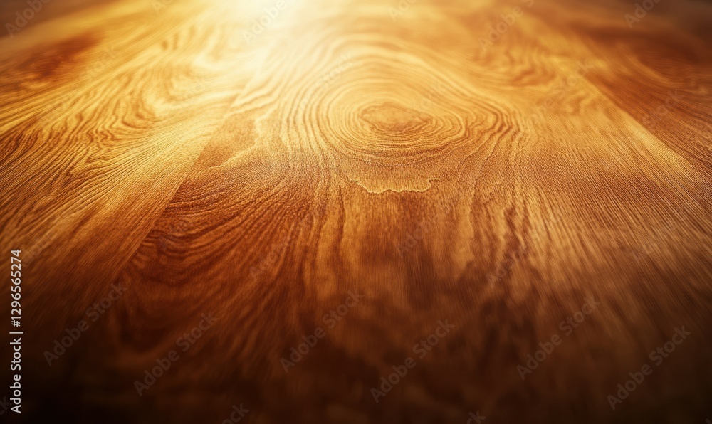 Poster close-up of polished wood grain texture, illuminated by soft ambient light to highlight natural patt