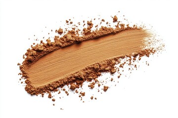 Brown cosmetic powder texture spread out with a detailed brush stroke, isolated on white. Suitable for illustrating makeup and beauty concepts. Generated AI