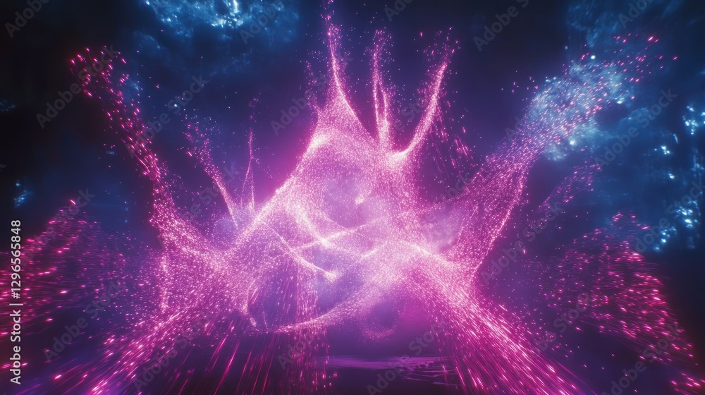 Poster abstract pink particle flow on dark blue background creates a dynamic effect