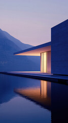 Fototapeta premium Modern architecture at sunset, reflected in water