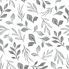 Watercolor Abstract Rustic Leaves Seamless Pattern