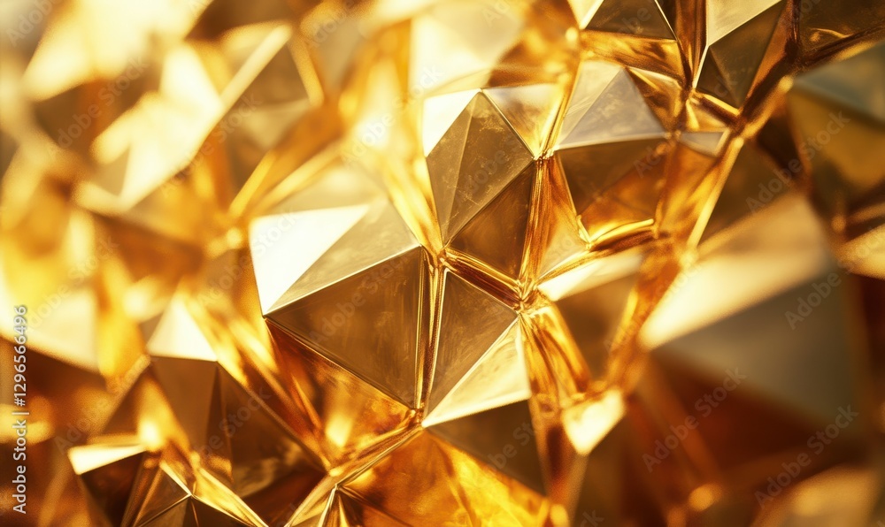 Poster intricate faceted gold shapes illuminated by soft light, creating depth and a luxurious modern abstr
