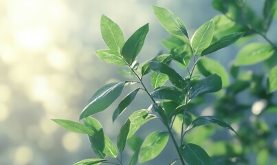 Leafy green plants against a serene backdrop, symbolizing nature's purity and fresh living.