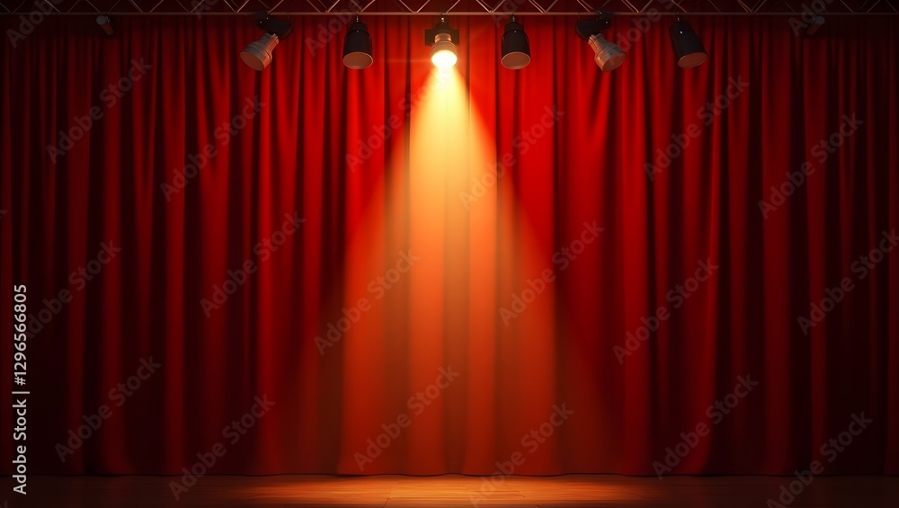 Aufkleber a red curtain illuminated by a spotlight, creating a dramatic stage setting