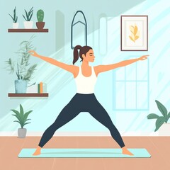 Fototapeta premium Warrior Pose in Home Gym