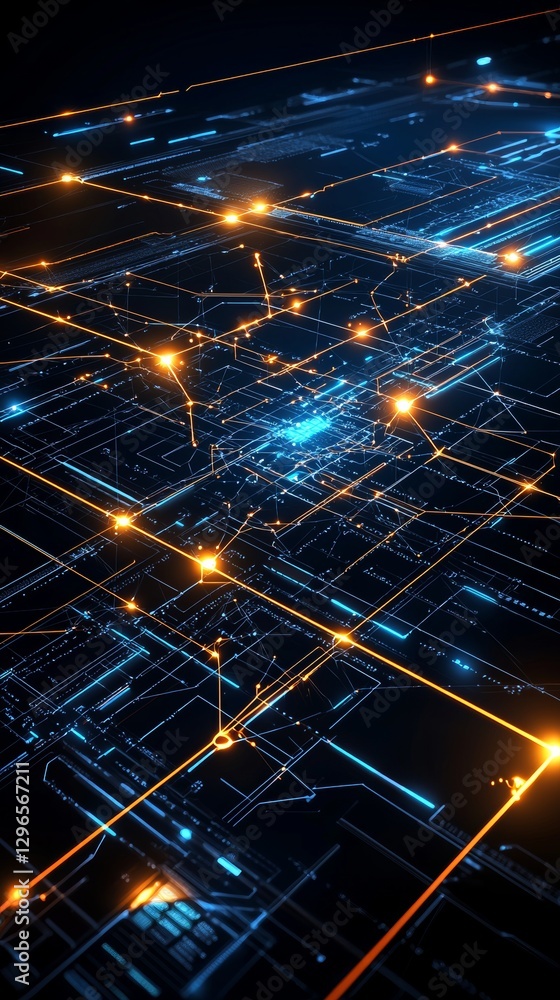 Aufkleber futuristic digital network visualization virtual space abstract art tech environment aerial view inn