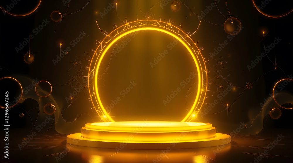 Aufkleber a vibrant golden podium with an illuminated circular frame, perfect for showcasing a product or pres