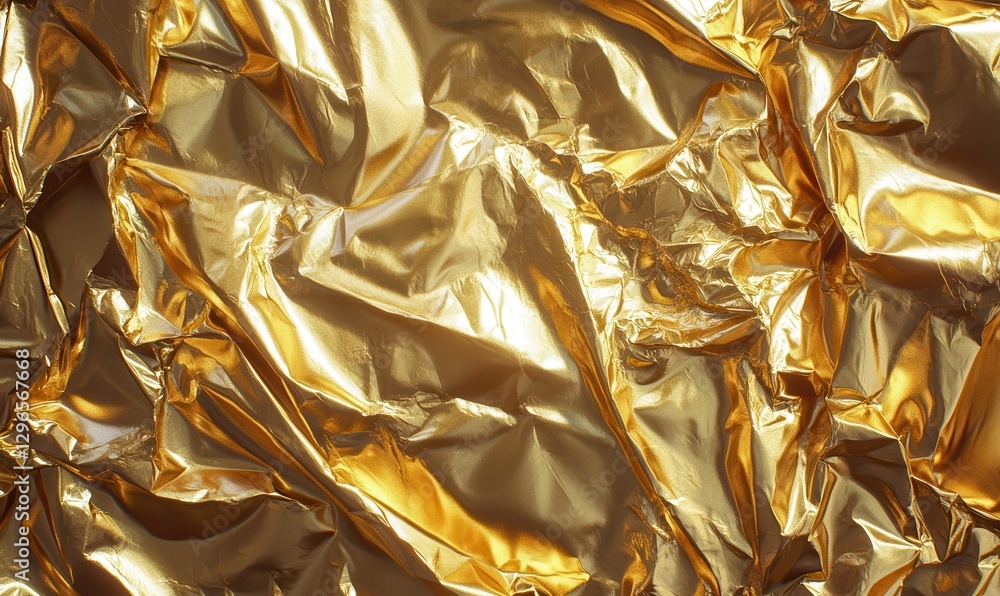 Aufkleber luxurious gold foil texture with intricate folds and reflections under soft light, creating a glamor