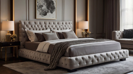 modern, comfortable bed for bedroom, elegant bedroom, beautiful furniture, stylish interior 