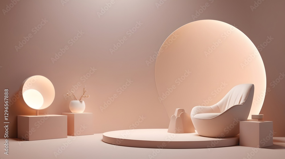 Aufkleber a cozy and minimalist interior scene with a modern chair and circular objects