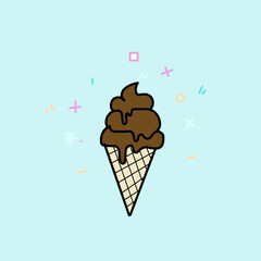 sweet food drink ice cream cone with melted condition. cartoon emoticon. doodle icon drawing
