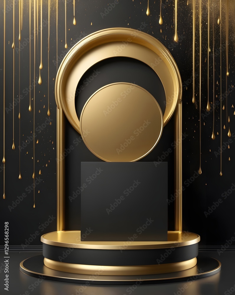 Poster elegant golden display stand in a sophisticated dark background